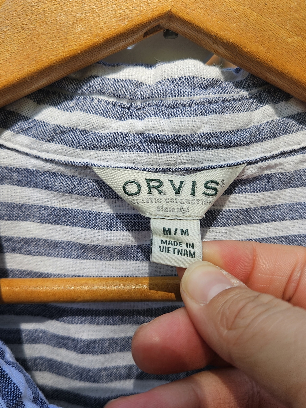ORVIS Button Up Collared Short Sleeve Linen Blend Striped Shirt Women's Size Med - Picture 7 of 10